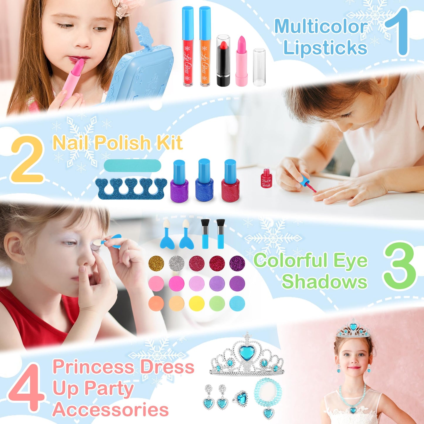 Yasinkidz 57 In 1 Kids Makeup Kit With 3-Color Led Mirror, Real Washable, Perfect Girl Birthday Gift, Age 3+