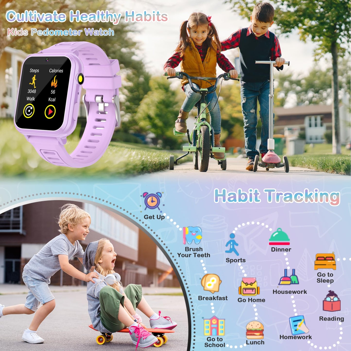 Kids Smart Watch Gift For Girls Age 3-12 Kids Watches 24 Games Touch Screen Music Player Camera Alarm Clock Calculator Flashlight 12/24 Hr Educational Toys Birthday Gifts For Girls Ages 6 7 8 9 10