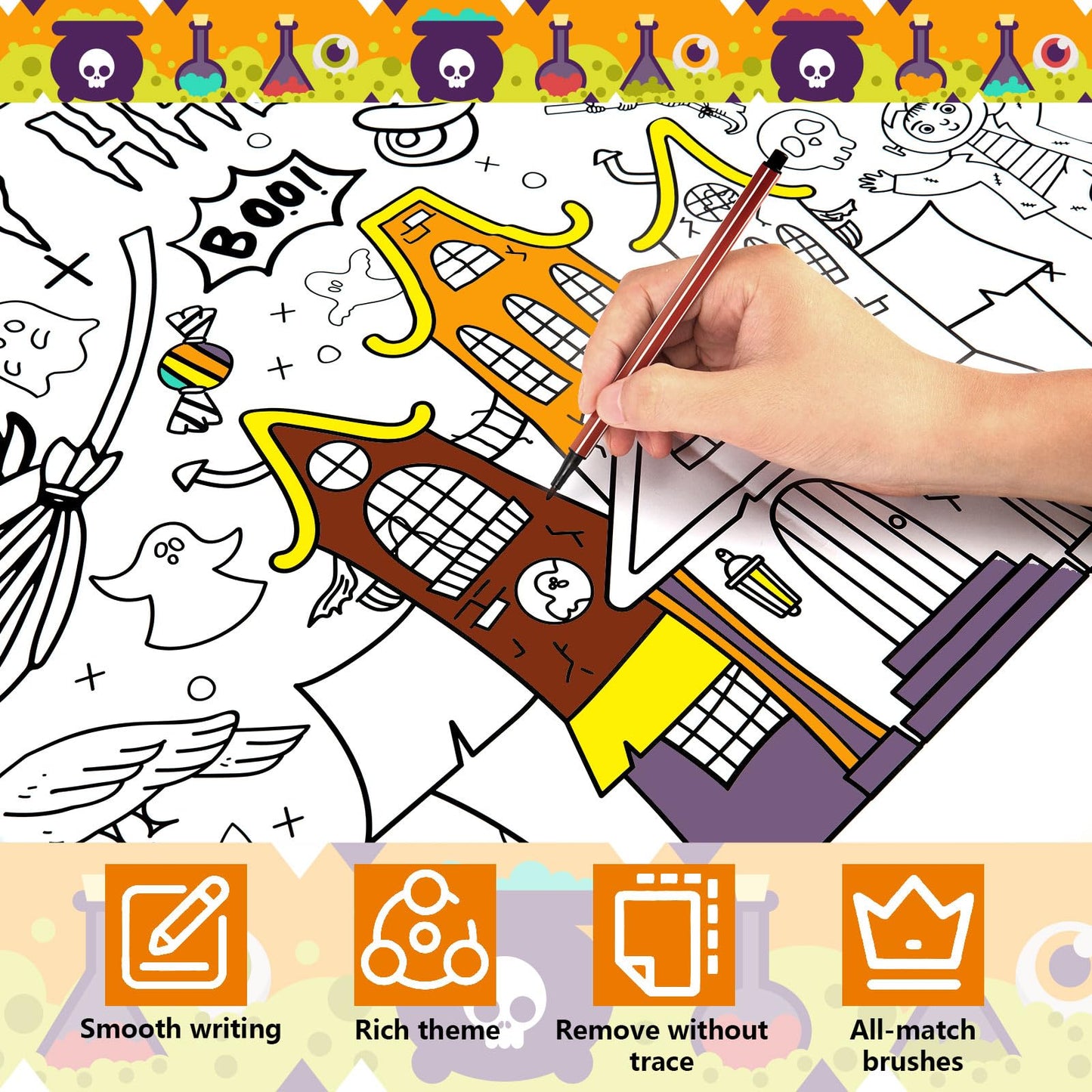 Halloween Giant Coloring Poster With 24 Pcs Paint Pens, 31.5 X 39.37 Inch Jumbo Coloring Poster With Pumpkin, Huge Coloring Pape