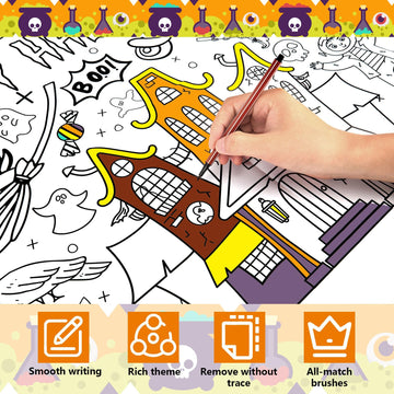Halloween Giant Coloring Poster With 24 Pcs Paint Pens, 31.5 X 39.37 Inch Jumbo Coloring Poster With Pumpkin, Huge Coloring Pape