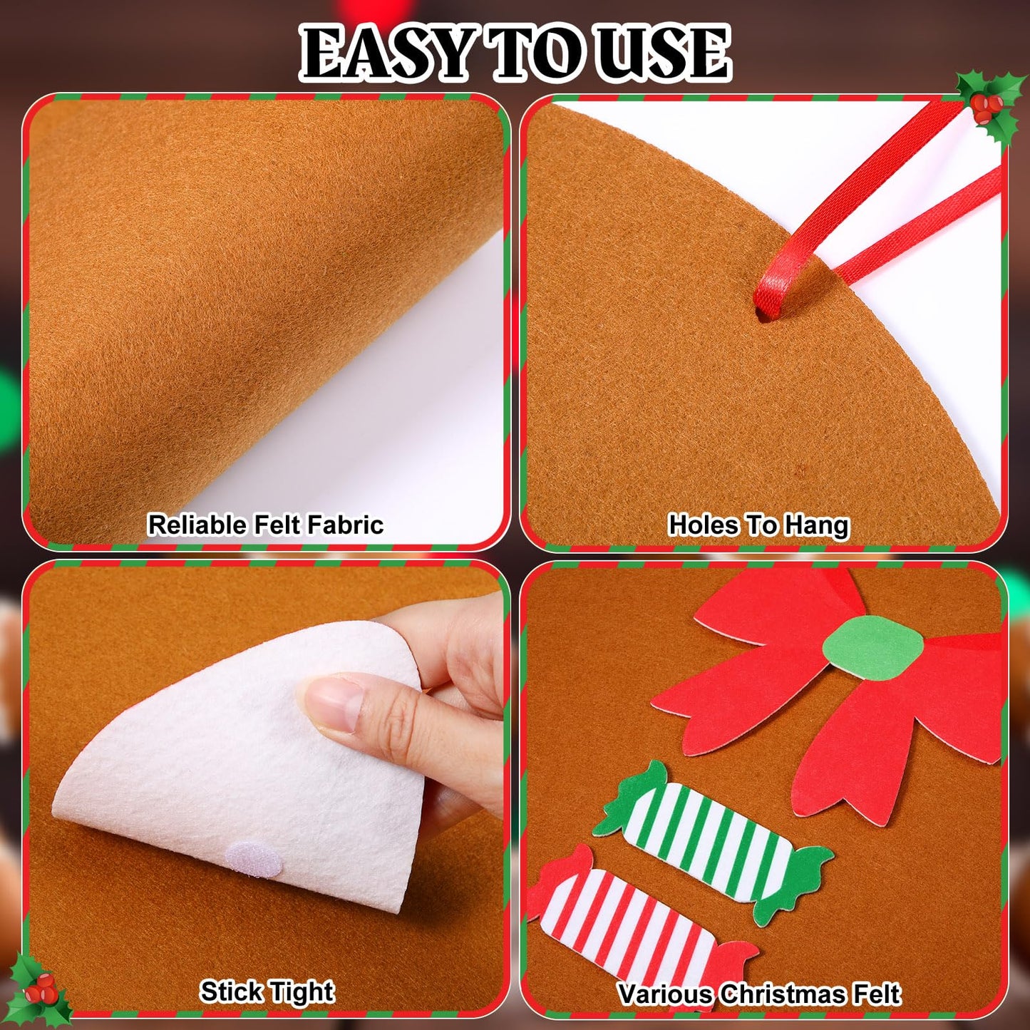 WovWeave Christmas DIY Felt Gingerbread Man Decor Kit with 46 Ornaments - Multicolor, Model KAI-WovWeave-0332, Festive Holiday Craft
