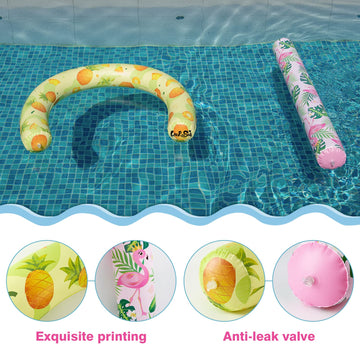 Wernnsai Pool Noodle Set - 2 Pack Inflatable Swimming Noodles For Adults Pool Noodles Floats Pink Yellow Curved Swimming Pool Float For Summer Vacation Sea Beach Lake Party (Flamingo & Pineapple)