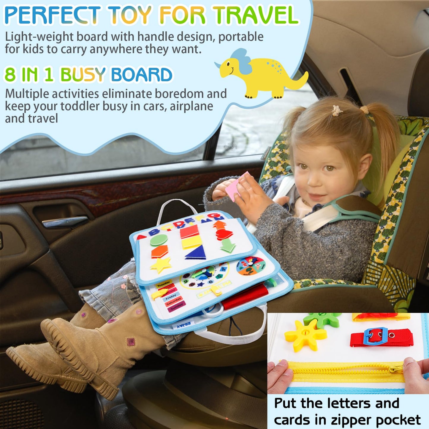 Esjay Toddler Busy Board Montessori Toys, Sensory Board Educational Activities For Learning Fine Motor Skills, Gifts For Girls B