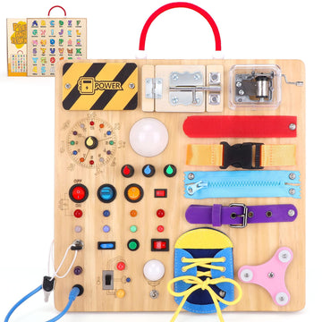 23 In 1 Busy Board Montessori Toys For 1-3 Year Old Wooden Learning Educational Toys For Toddlers With 15 Switches, 26 Led Light