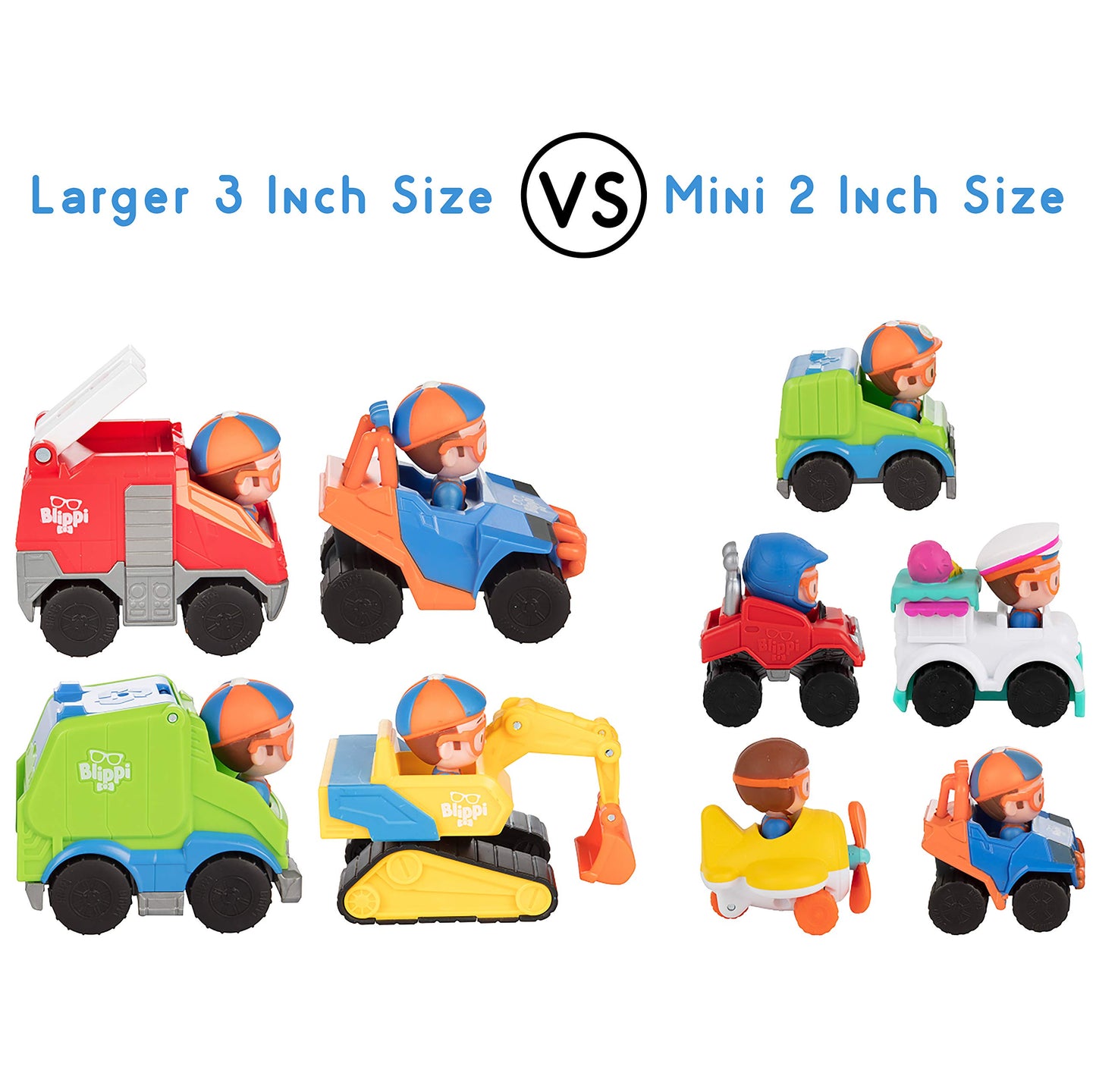 Blippi 3' Vehicles 4-Pack Toy Playset - Construction Excavator, Mobile, Fire Engine, Garbage Truck - Officially Licensed - Easter Basket Stuffer Gift For Preschoolers, Kids, Boys & Girls - 3+