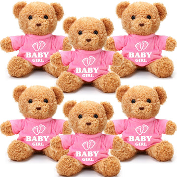 Silipull 6 Pcs Baby Shower Bear Bulk 12 Inch Stuffed Animal Bear Cute T Shirt Plush Toy Gift Fluffy Decorations For Shower Birth