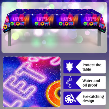 Tegeme Glow Tablecloth 86 X 51 Inch Glow In The Dark Tablecloth Disposable Tablecloths For Glow Theme Neon Party Black Light Par