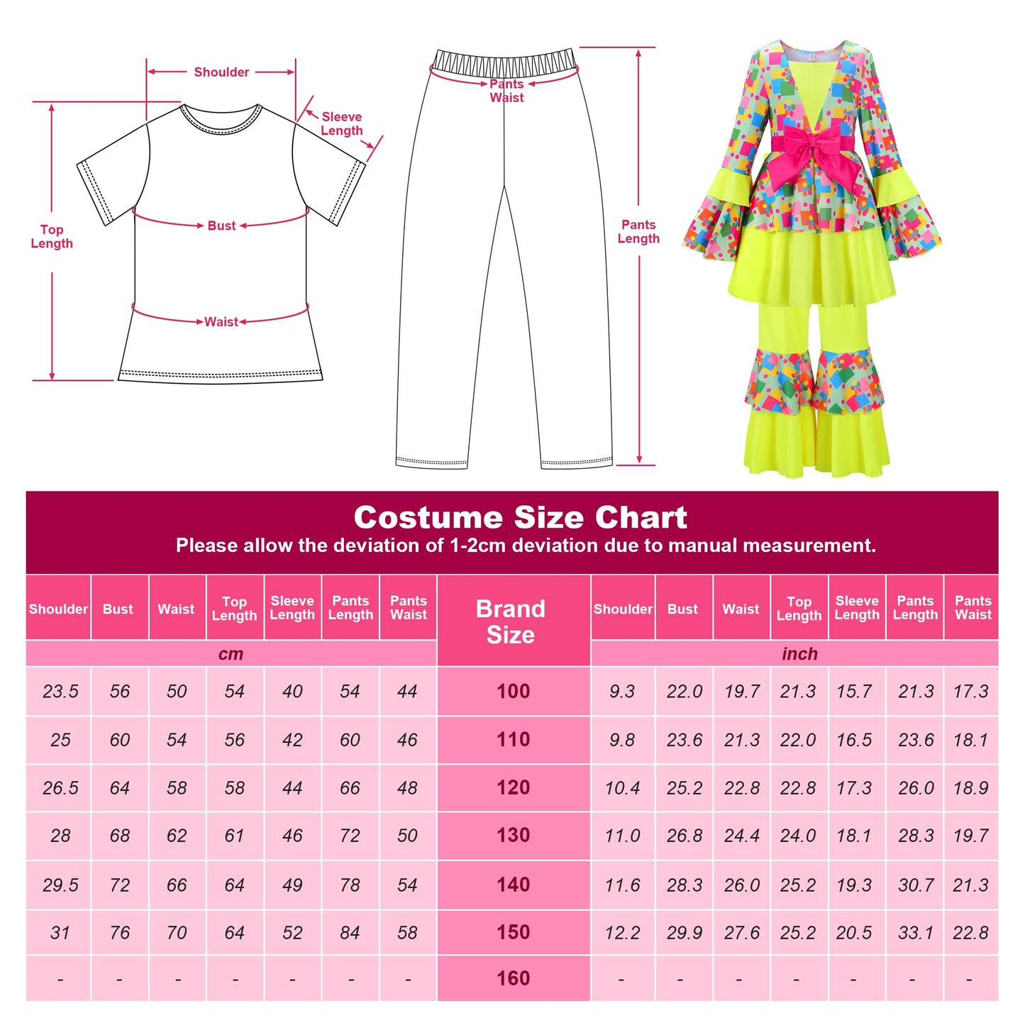 Relibeauty Hippie Costume For Girls Disco Diva Costume For Girls Cute Halloween Costumes For Kids 70S 80S 60S Outfits Kids,150