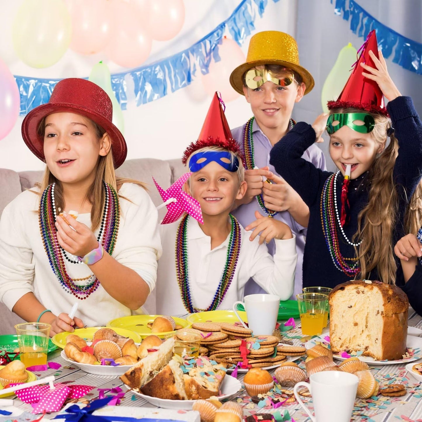 EOBOH 72PCS Mardi Gras Beads, Metallic Rose Gold Christm Bead Necklace Party Favors, 33 Mardi Gras Necklace Stuff, Festival Para