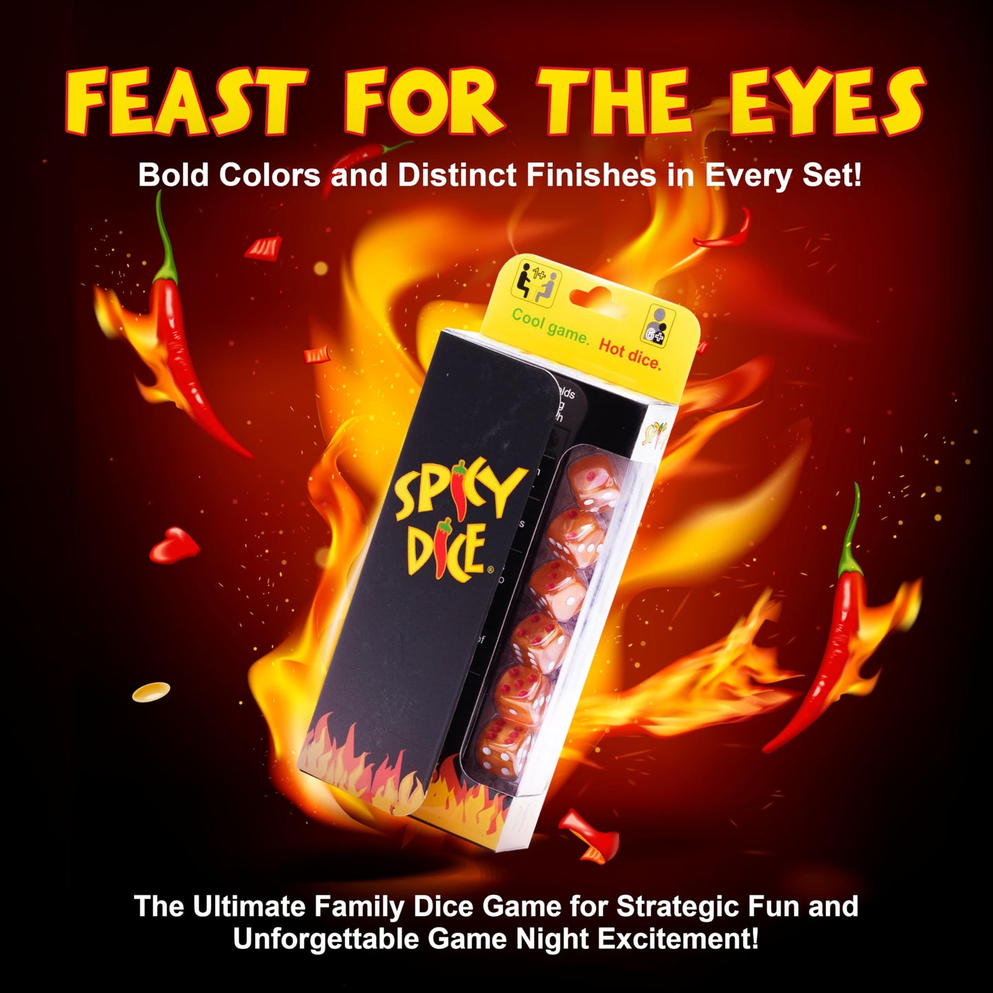 Spicy Dice Orange: The Ultimate Family Dice Game - Pearlized Colored Dice With Cheat Sheet And Silkscreened Pouch For Strategic