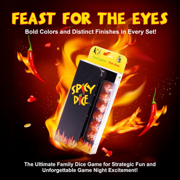 Spicy Dice Orange: The Ultimate Family Dice Game - Pearlized Colored Dice With Cheat Sheet And Silkscreened Pouch For Strategic