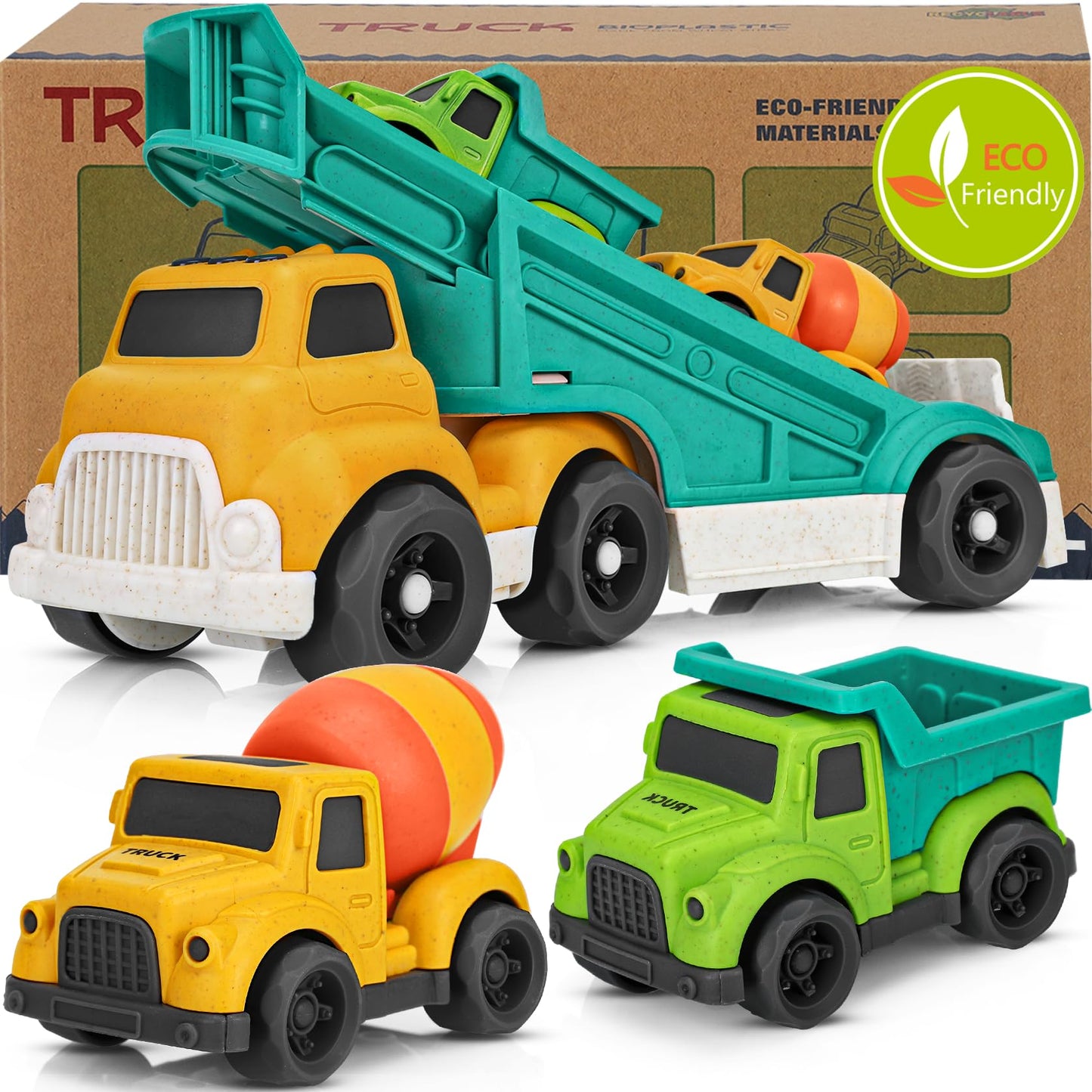 Toddler Trucks Toys 2-3, PVC, BPA Free Toy Cars for Toddlers 2-4 with Dump Truck, Mixer Cement, Construction Vehicle Toys Set fo