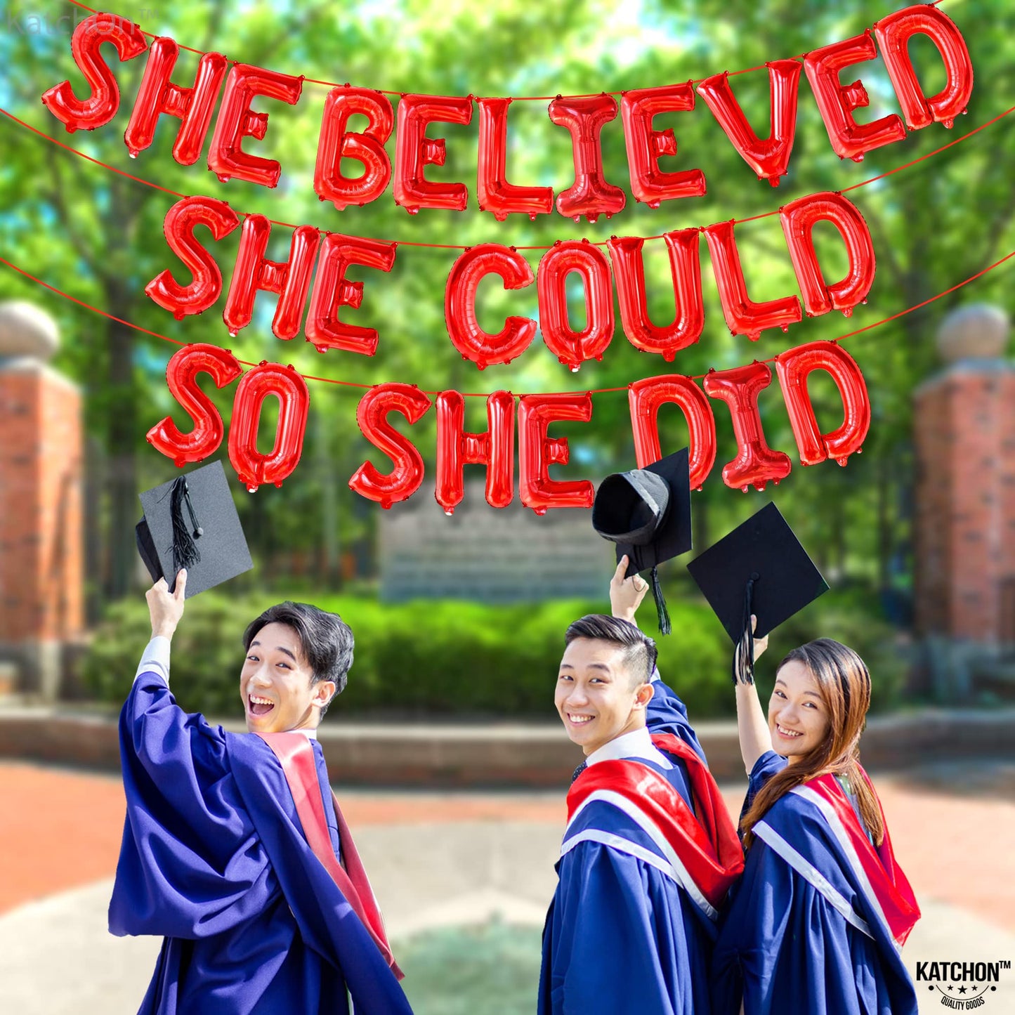 Katchon, Red She Believed She Could So She Did Balloons - 16 Inch | Congrats Balloons For Congratulations Decorations | Graduation Balloons Class Of 2025 For Graduation Decorations Class Of 2025