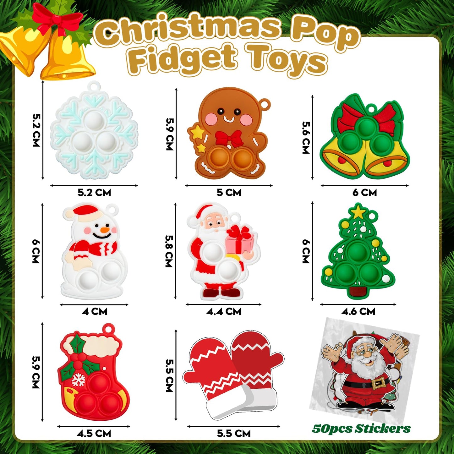 Christmas Party Favor for Kids: Stocking Fillers Pop Keychain - Christmas Eve Box Fillers Party Favours for Children- Fidget Toy