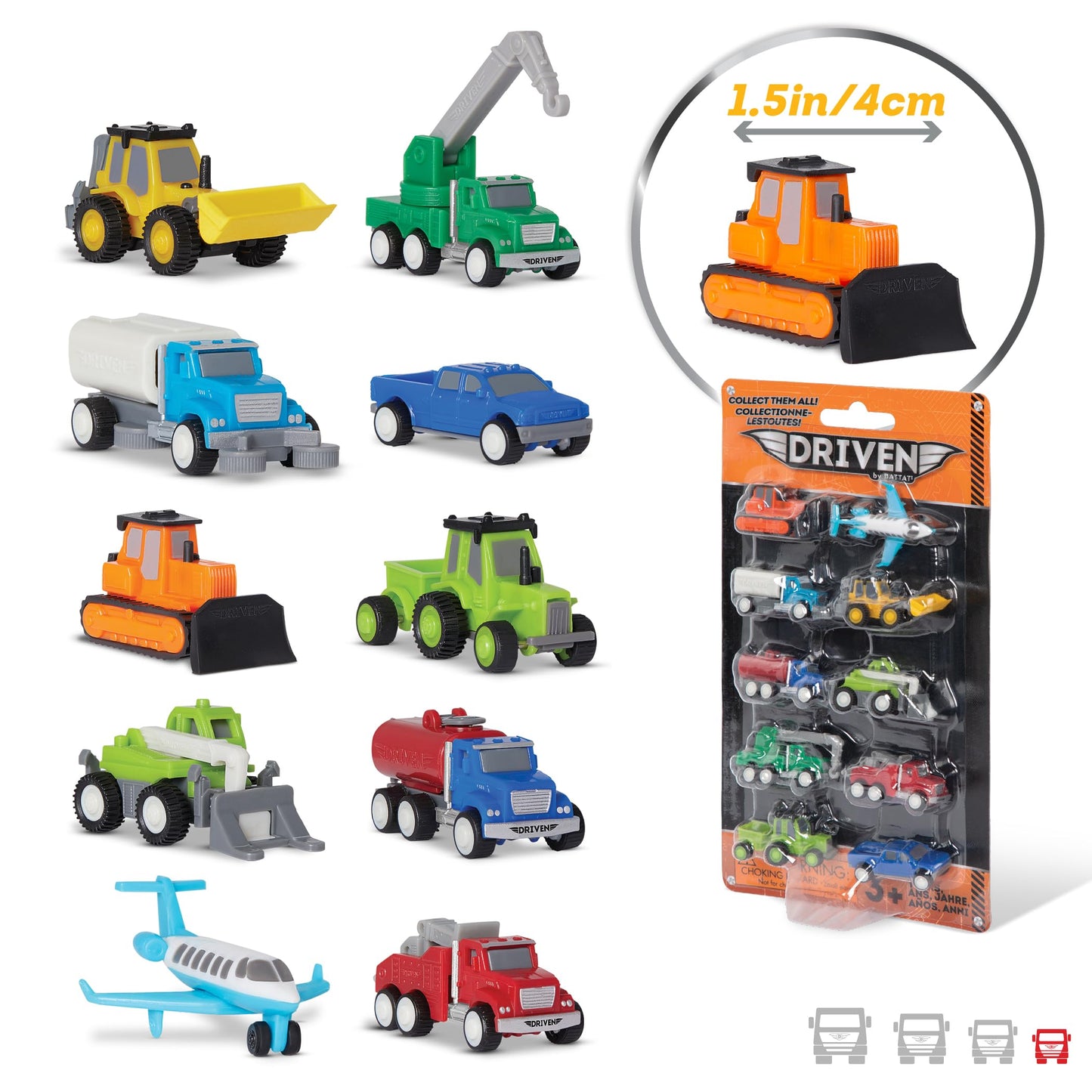 Driven By Battat - Mini Toy Car Set - Toy Trucks For Kids - Toy Construction Vehicles - City Vehicle Toys - 3 Years + - Pocket F