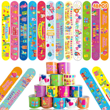 Viicoor Birthday 48PCS Slap Bracelets Snap Bracelet Wrisrtband for Party Favors Basket Bag Filler School Prizes Exchanging Gifts