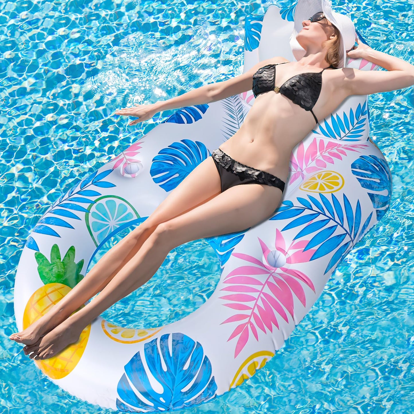 Spobot Inflatable Pool Float mature-themed - Light Up Pool Floaties Lounger Floats Floating Chair Raft with Cup Phone Holder - Pool Chairs for in Pool for mature-themeds Large Size Summer Beach Lake Lounge