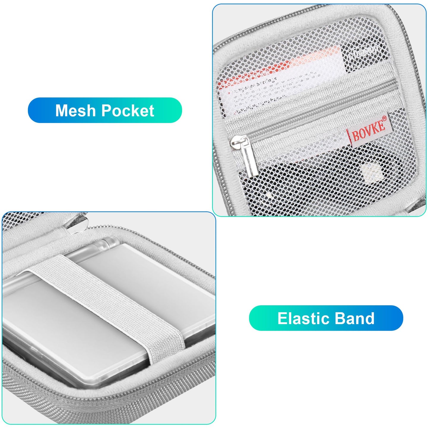 Bovke Carrying Case Compatible With Anbernic Rg35Xxsp Handheld Game Console, Rg35Xxsp Clamshell Retro Games Consoles Flip Hand-Held System Holder With Mesh Pocket For Cables And Accessories, Silver
