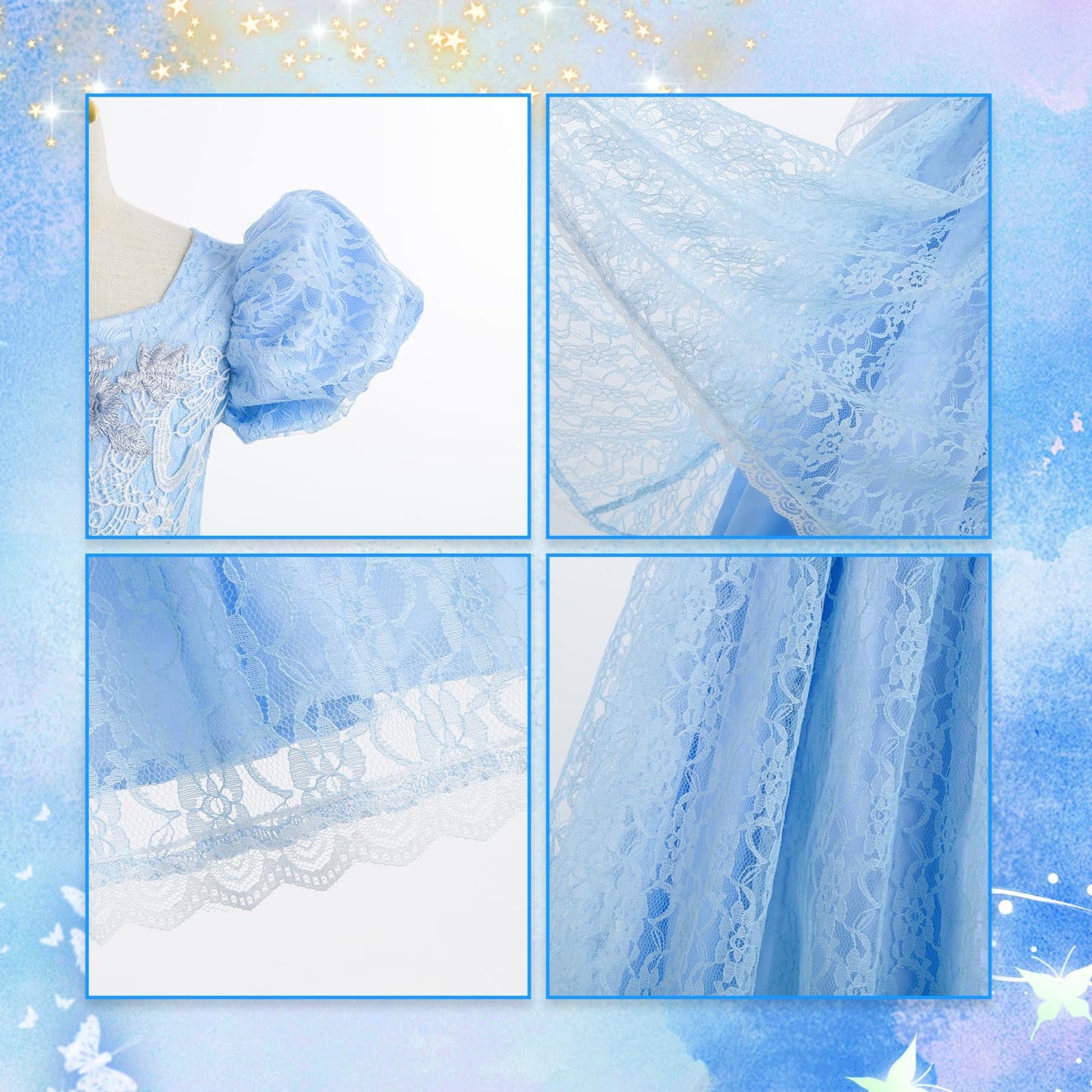 Ljnyie Princess Dresses For Girls-Girls Blue Princess Costume Puff Sleeve 3-11 Year Old For Birthday Christmas Party(5-6 Years)