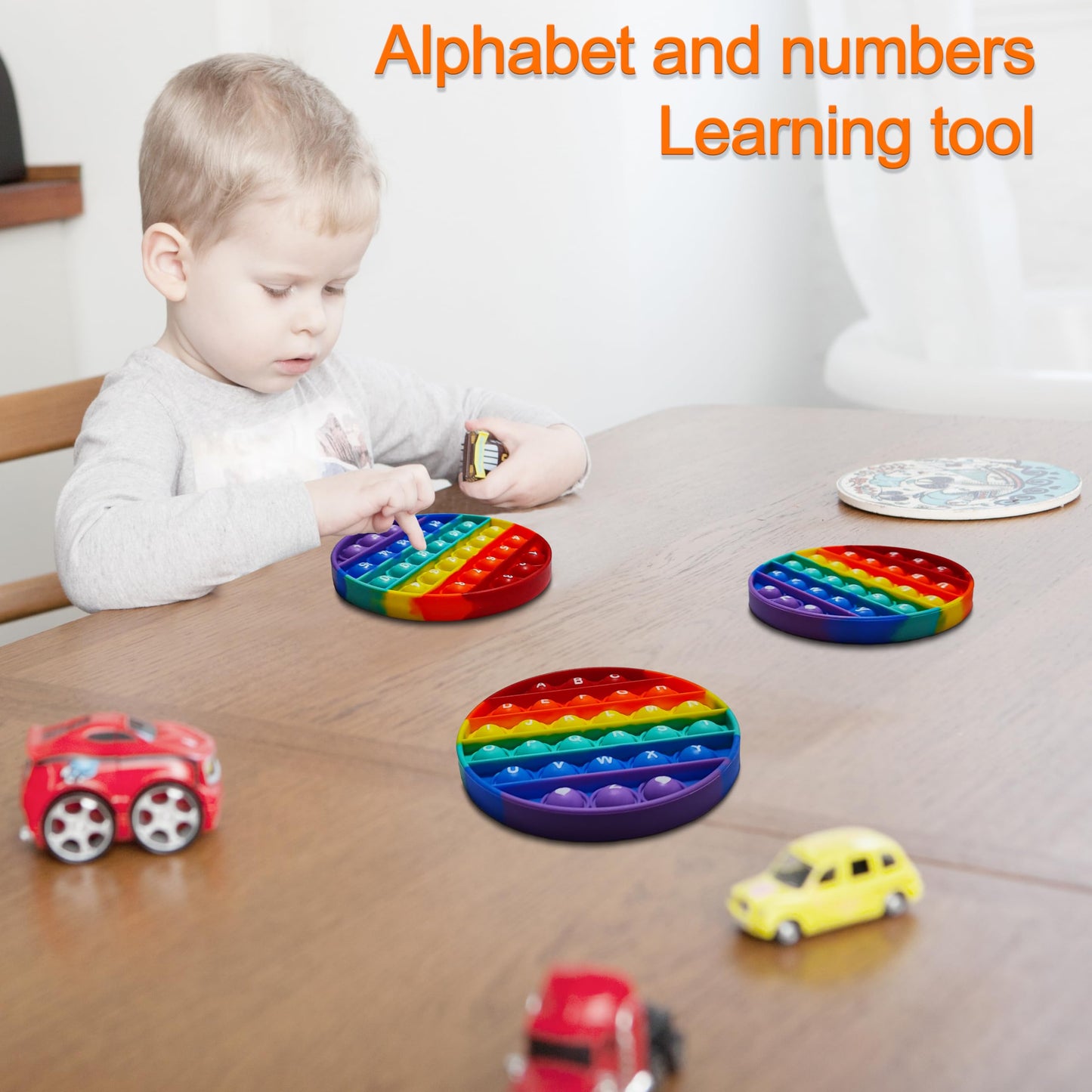 Proweber Alphabet Pop Fidget Toy Letters Abc Numbers Learning And Educational Toy Round Sensory Toys Popper Games Gift For Kids Adhd 4 Packs Double Side(2 Phonetics Numbers And 2 Uppercase Lowercase)