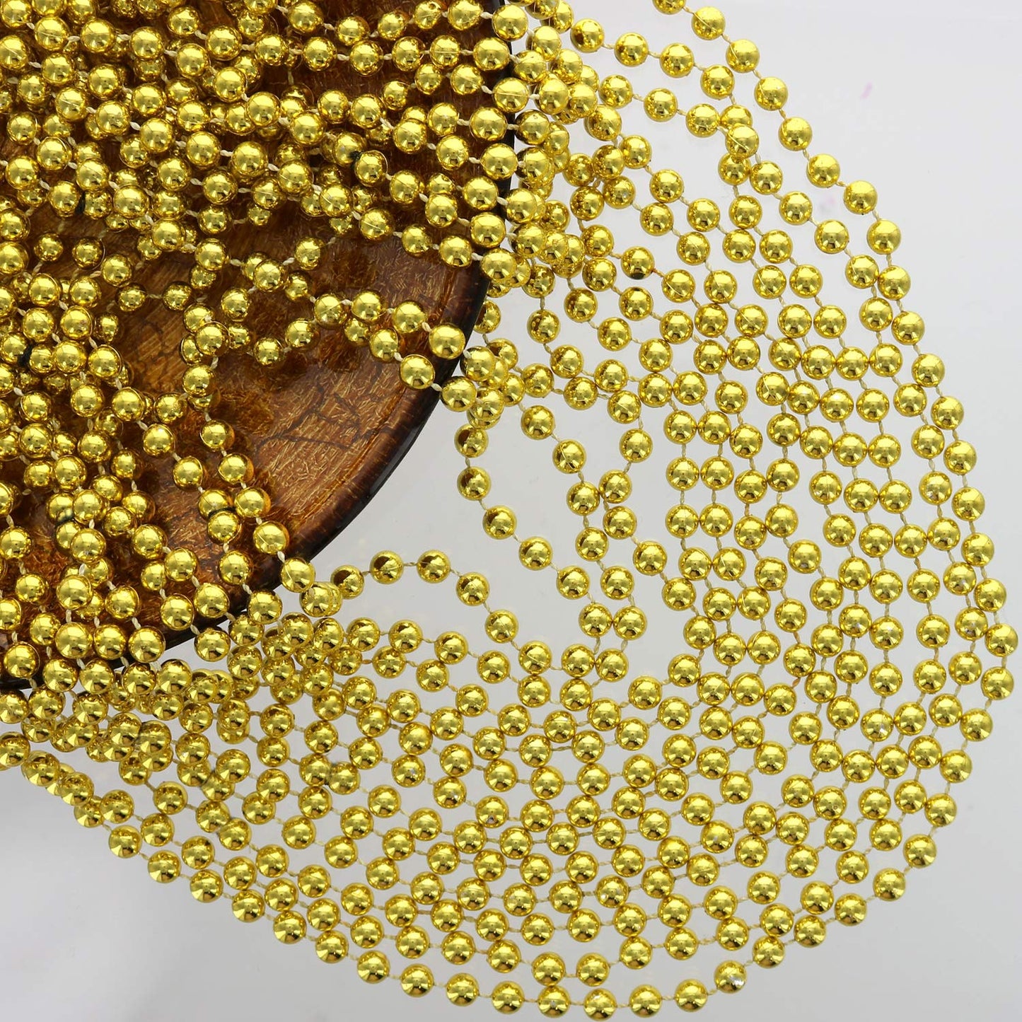 GiftExpress 33'' 7mm Metallic Gold Beaded Necklaces, Bulk Mardi Gras Party Beads Necklaces, Holiday Beaded Costume Necklace for