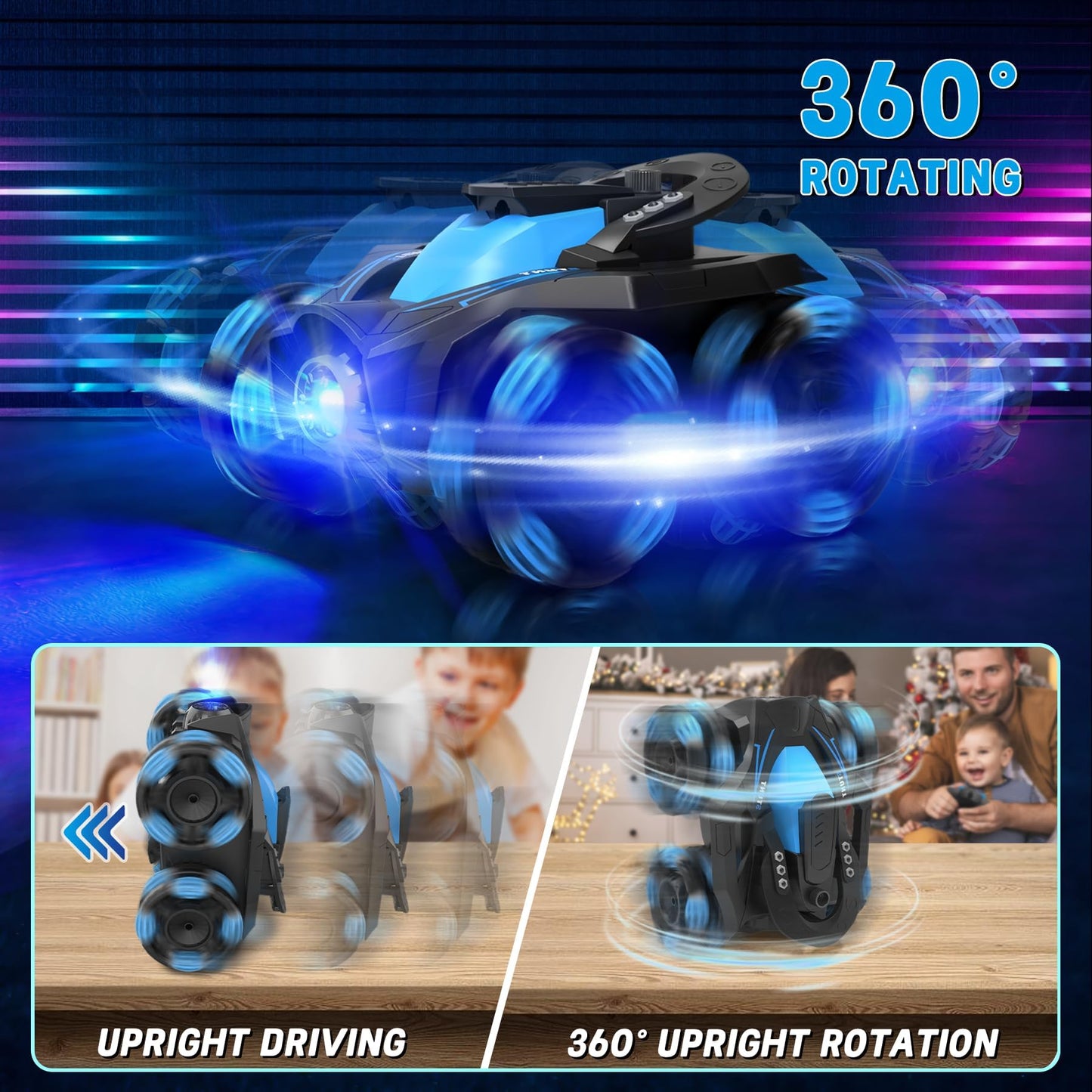 Eulogia RC Stunt Car for Boys 5-12, High Speed 360 Rotating, Drift 4WD Remote Control Car with Headlights, 2.4GHz Electric Recha
