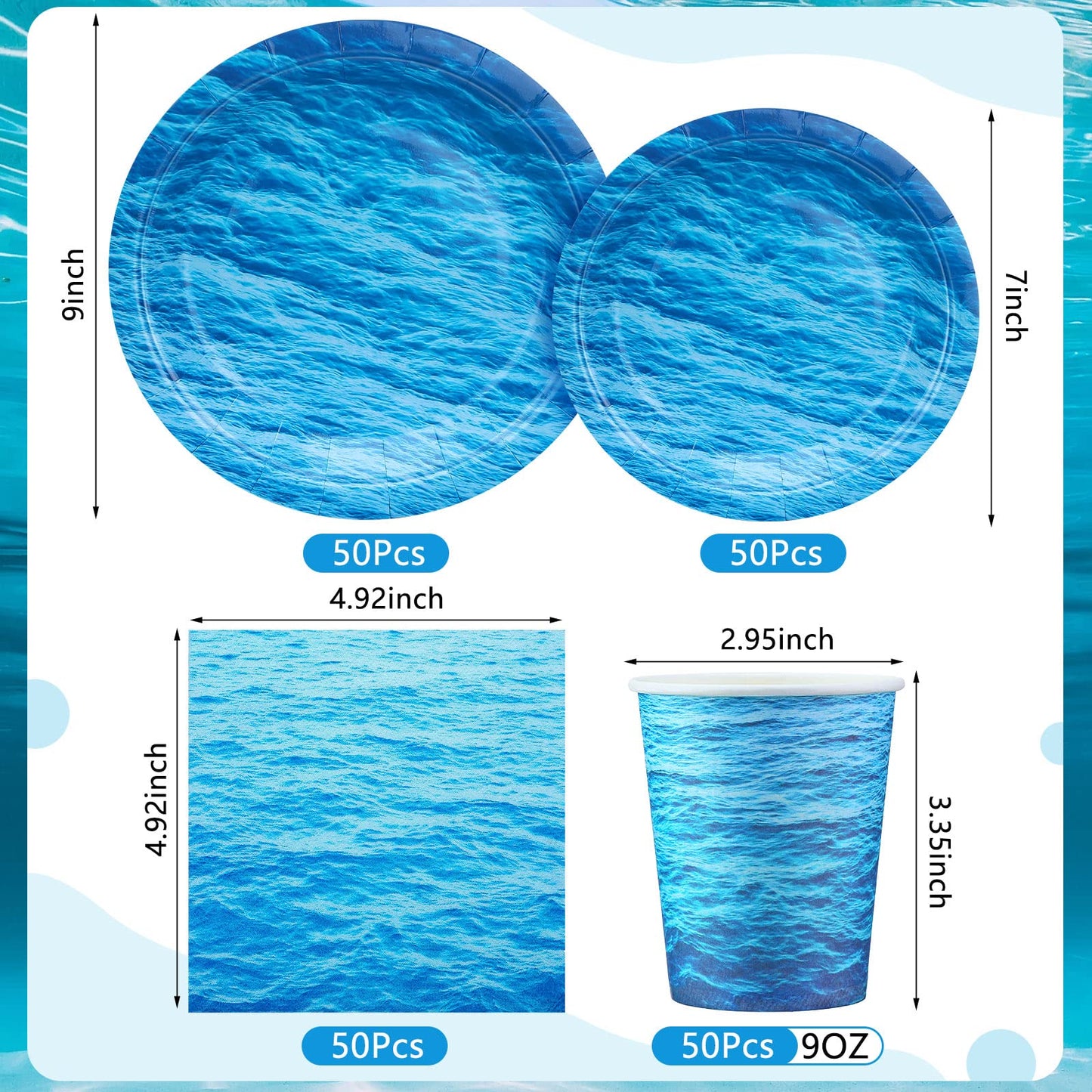 Marsui 200 Pieces Party Supplies Tableware Set Patterns Printed Plates Napkins Cups Table Decorations for Baby Shower Birthday P