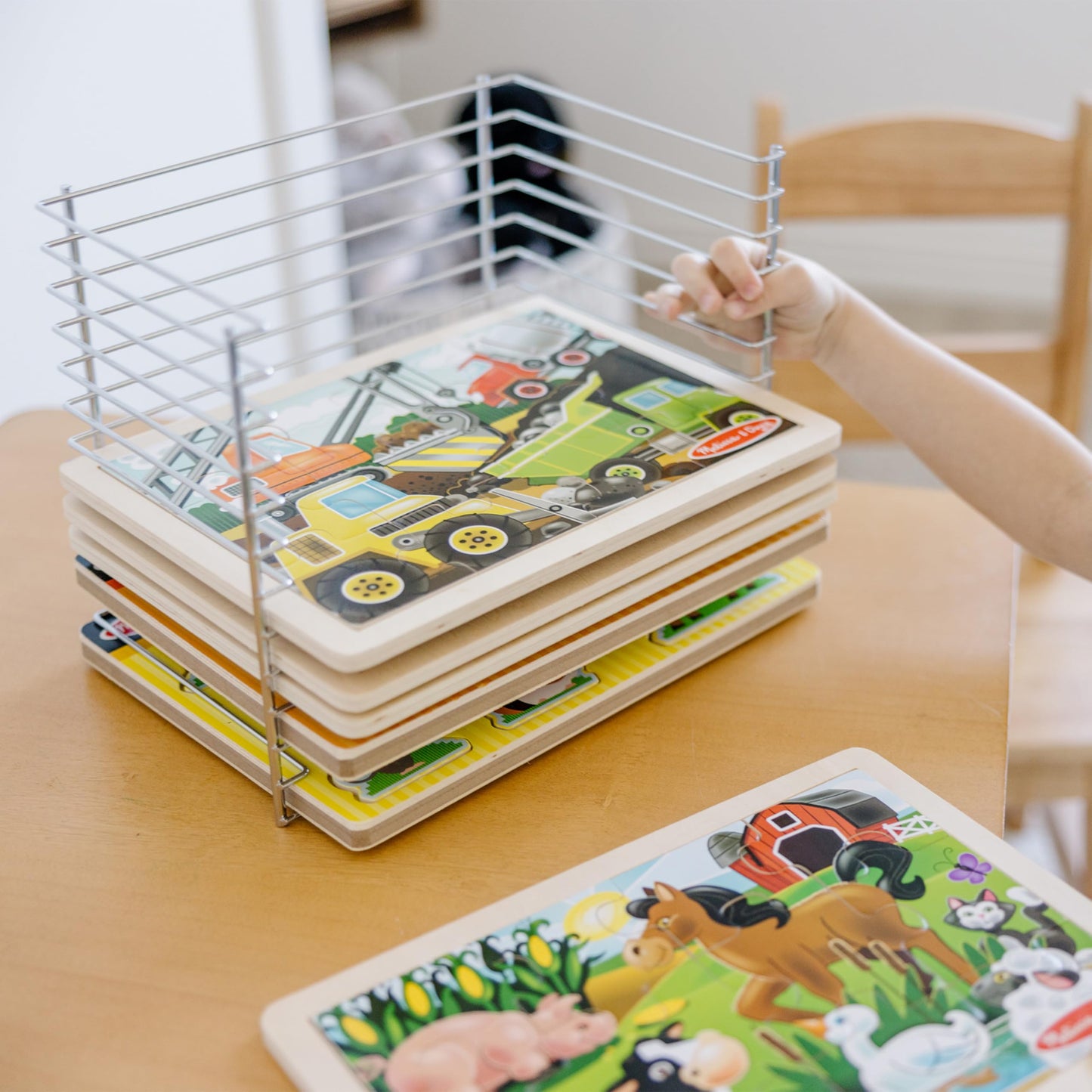 Melissa & Doug Puzzle Storage Rack - Wire Rack for 12 Puzzles, 8.5" x 8.5", Multi, Model 1018, Durable Metal Construction