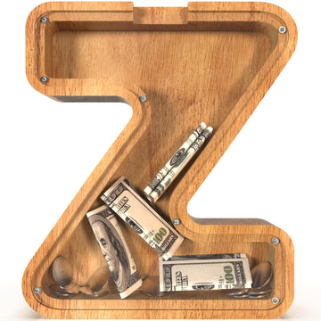 Sulevalt 12' Extra Large Wooden Letter Piggy Banks - Piggy Banks For Boys Girls Kids, Alphabet Money Banks With Initial Z - Coin Banknote Bank Birthday/Christmas For Kids