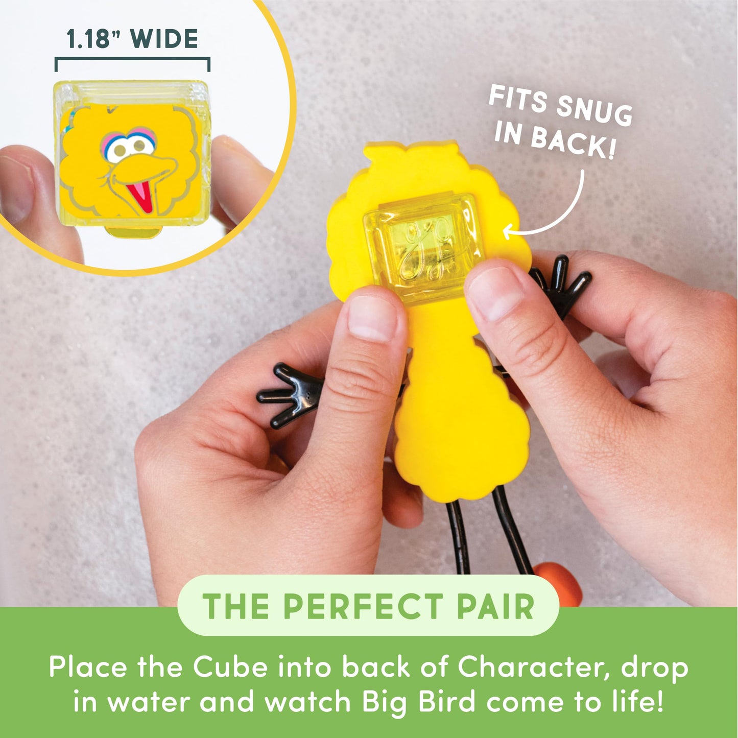 Glo Pals x Sesame Street Water-Activated Bath Toy with 6 Reusable Light-Up Cubes for Sensory Play (Big Bird, Cubes with Characte