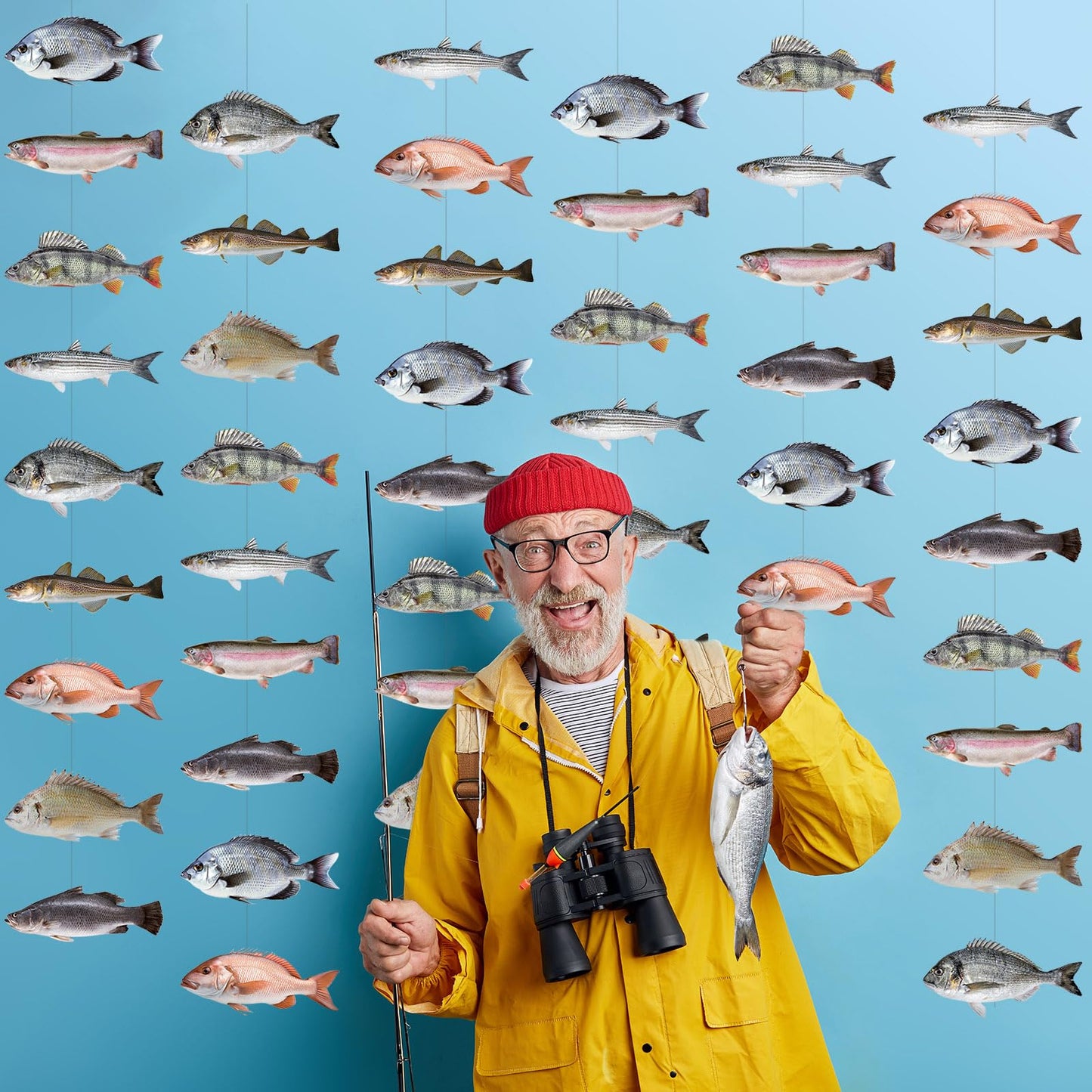 Pasimy 8 Pcs Fish Party Decoration Banner Fish Garland Birthday Party Supplies for Fisherman Competition Tournament Retirement B