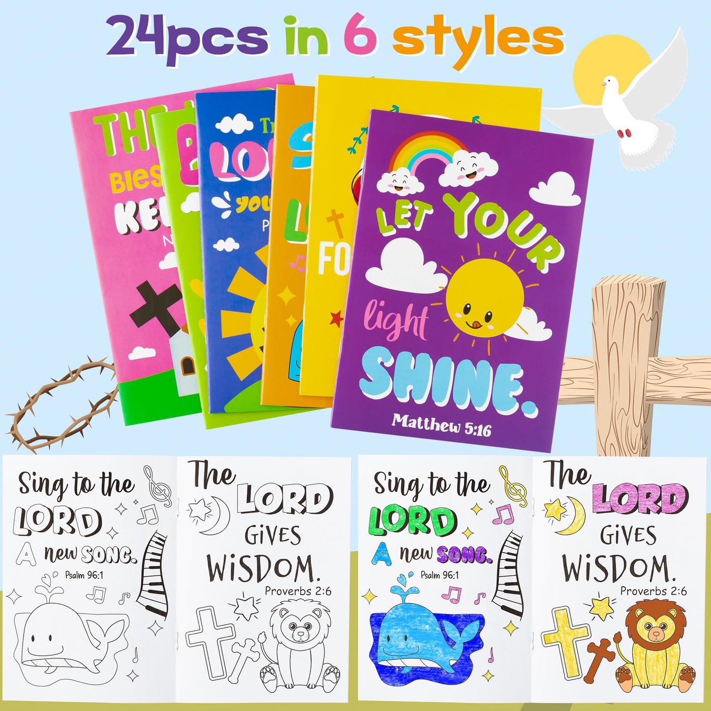 Dvbonike 24Pcs Bible Coloring Books Religious Theme Diy Color-In Pages With Inspirational Words Drawing Holiday Christian Activi