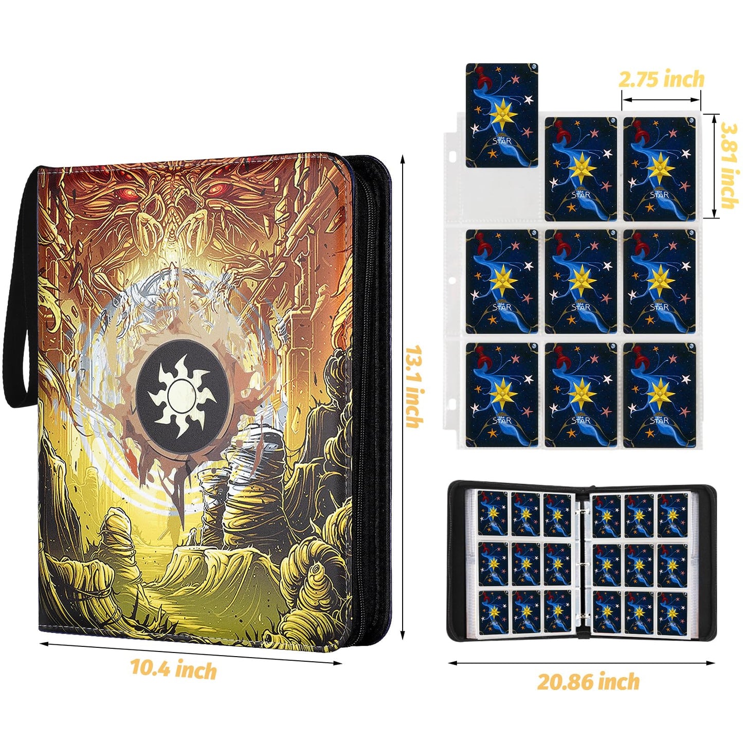 Trading Card Binder for MTG Cards  enhanced 9 Pocket Card Binder  720 Double Sided Pocket Collector Card Album for Standard Cards Card Collection Folder for YGO/PTCG/Game Cards (Yellow Print)