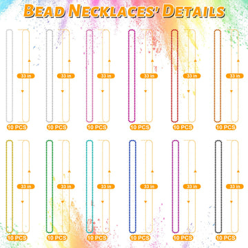Huskein Bead Necklace, 120PCS Mardi Gras Beads, 33'' Colorful Mardi Gras Beads Necklaces, Women Men Party Costume Accessories Pa