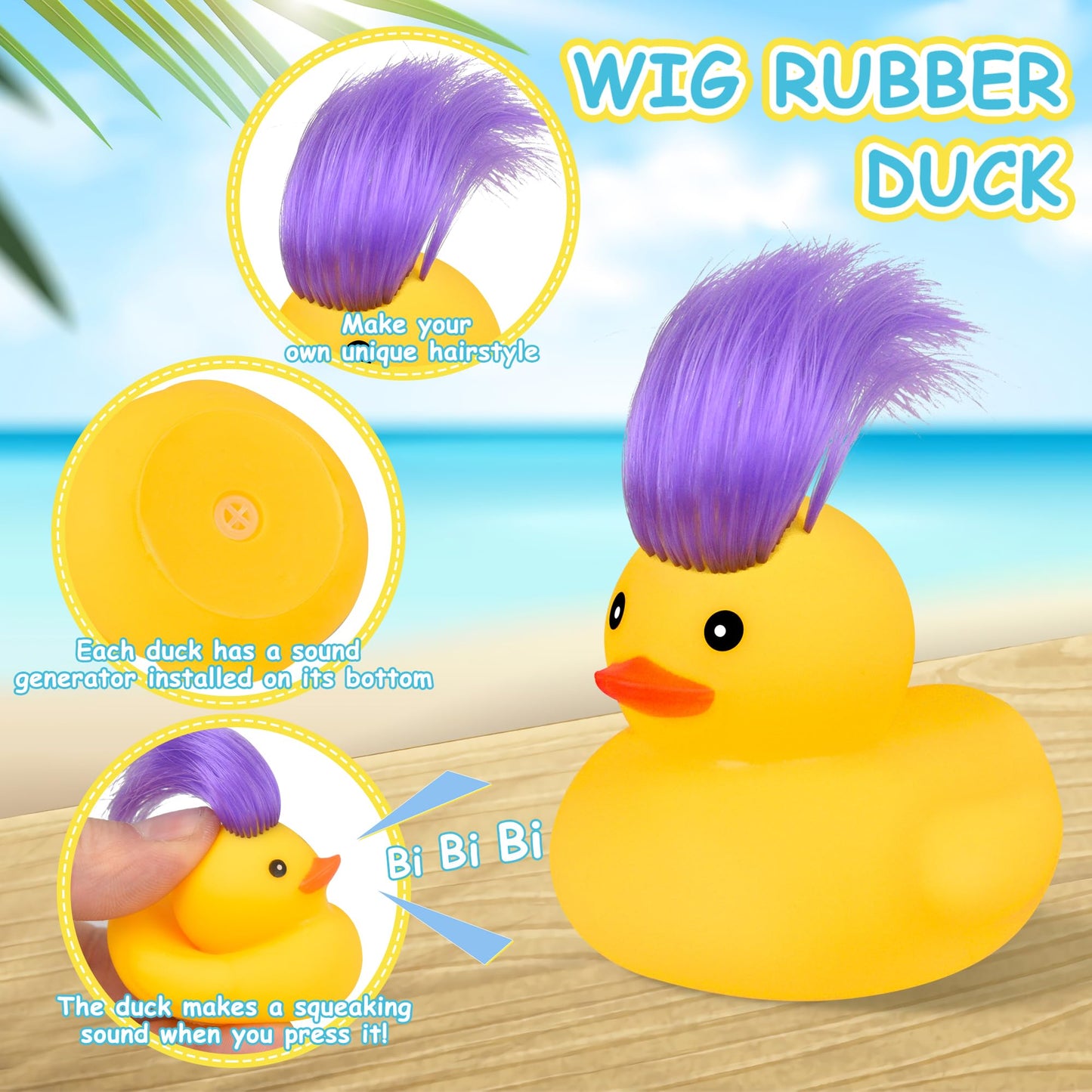 Rubber Ducks Bath Toys with Wig, 12 PCS Cute and Funny Small Rubber Ducks Bathtub Toys Shower Toys for Birthday Gifts Summer Poo