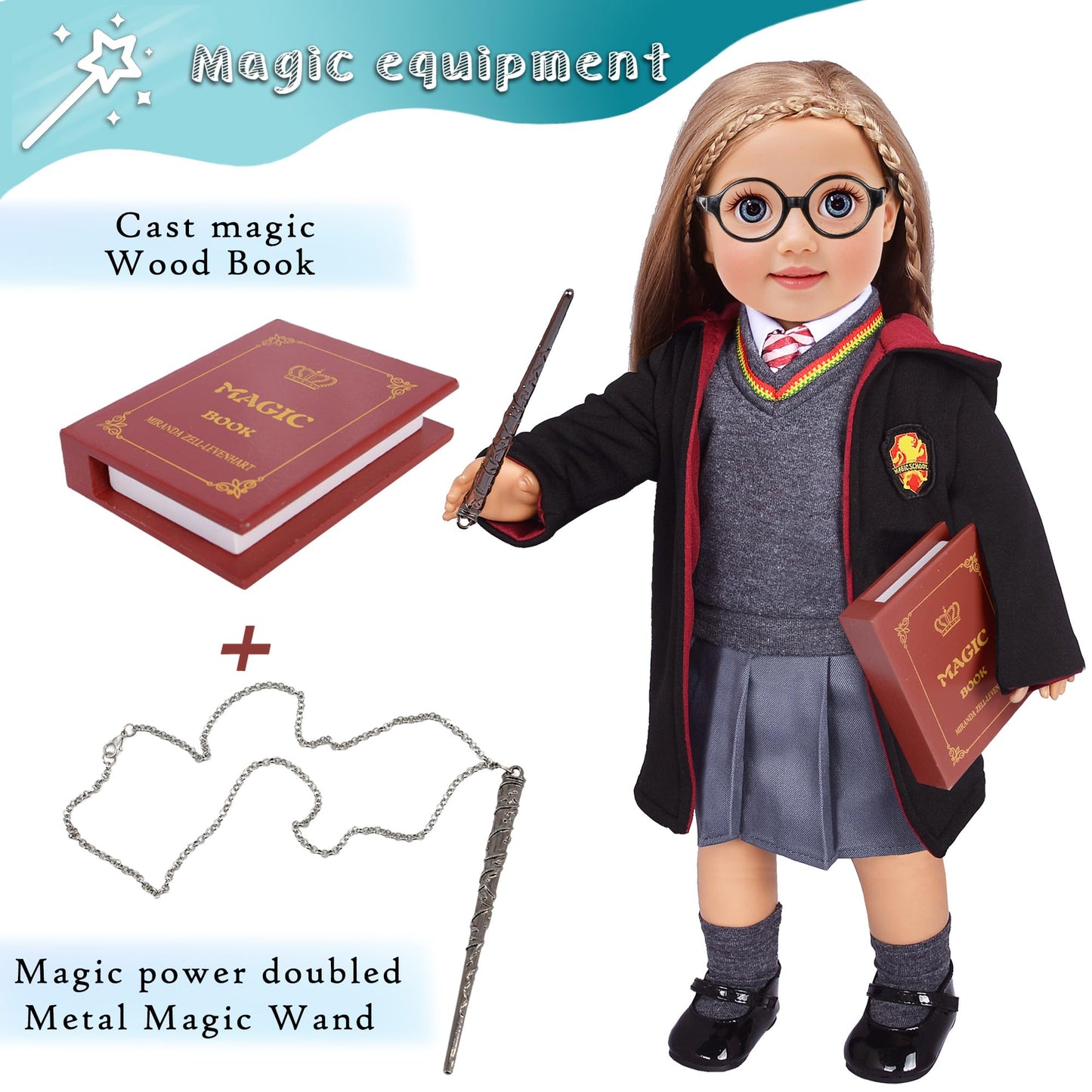 Magic School Uniform Inspired Halloween Costume Doll Clothes Clothing Outfits Accessories Set 10 Pcs For 18 Inch Girl Dolls