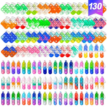 Amicbng 130 Pcs Pop Keychain Party Favors ,Mini Pop Keychain It Fidget Toy Bulk Stocking Pinata Stuffers Birthday Carnival Treas
