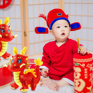 2 Pcs Chinese Dragon Plush 2025 Year Of The Dragon Stuffed Animal Plush Chinese New Year Plush Decoration Mascot Doll Plushies For Spring Festival Bedtime Gift Bed Rest Chair Table Decoration(Lucky)