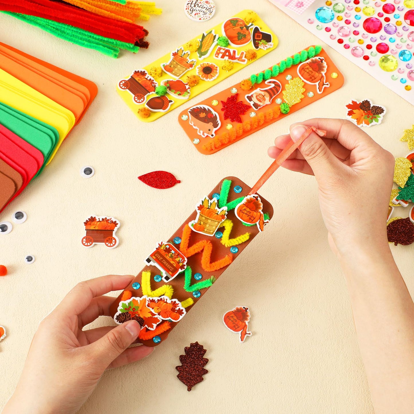 JULBEAR 36 Sets Fall Crafts Kits DIY Blank Foam Decorations Sets Leaf Foam Self-Adhesive Stickers Arts for Kids Autumn Thanksgiv