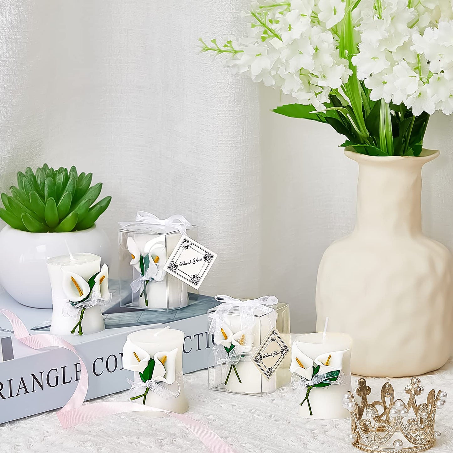 48 Pack Wedding Bridal Shower Favors Candles Wedding Calla Candles Calla Lily Style Gift Boxed with Thanks Cards Return Gifts fo