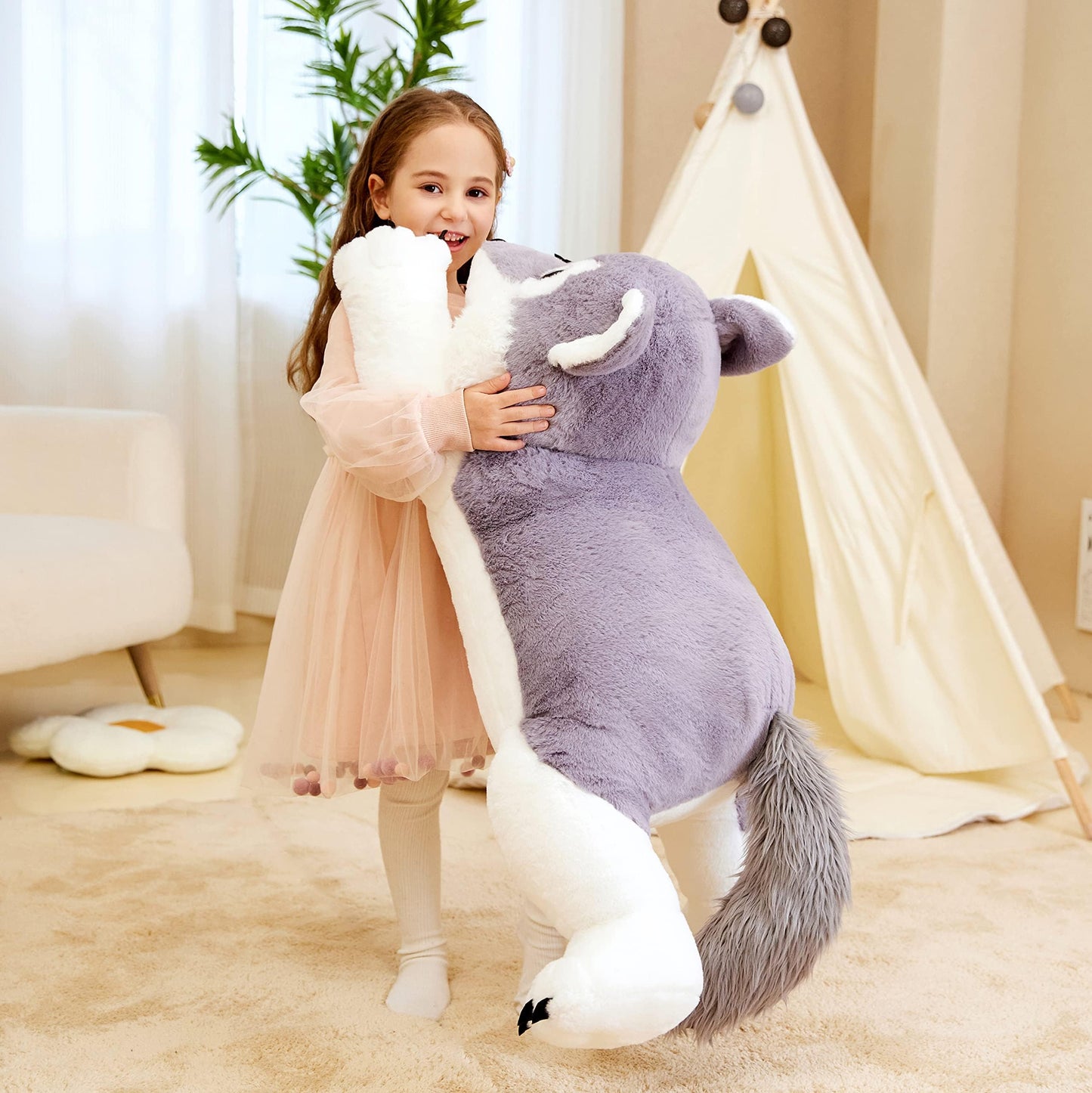 Ikasa Giant Wolf Stuffed Animal Plush Toy, 30' Large Jumbo Plushie Toys For Kids Girls Boys