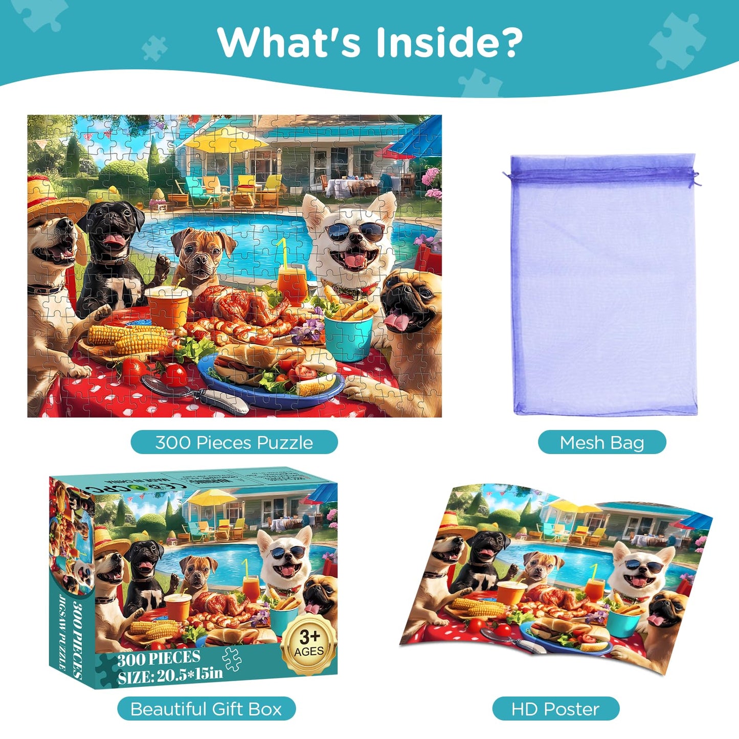 300 Piece Puzzles for mature-themeds Jigsaw Puzzles 300 Pieces Puppies Puzzle Games Animals Pet Puzzle Dog Puzzles for mature-themeds Kids Seniors enhanced Cardboard Family Activity Night Gift Toy 20.5x15in