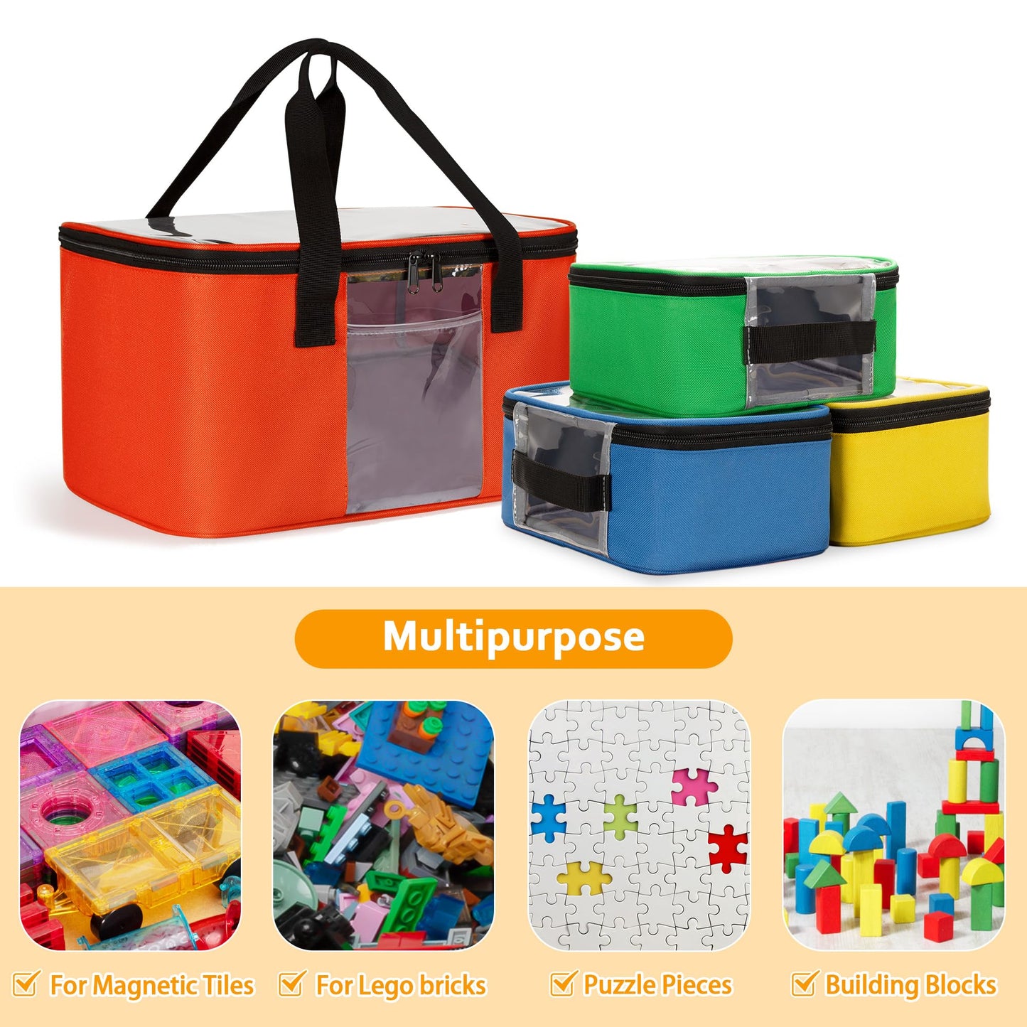 Rexmica 4 Pack Toy Storage Bag For Magnetic Building Tiles, Multifunction Toy Storage Organizer Bag, Magnetic Blocks Tiles Trave