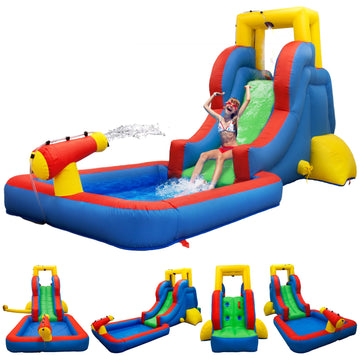 Picassotiles Kc108 Water Slide Park Inflatable Bouncing House W/Pool Area (Splash Zone), Climbing Wall, Shower Head Sprays Mounts, Water Cannon Mount And Heavy Duty Gfci Etl Certified 385W Blower
