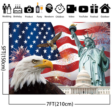 Independence Day Backdrop,7X5Ft 4Th Of July Backdrop American Flag Background Usa Flag Portrait Banner Patriotic Veterans Party Decor Supplies