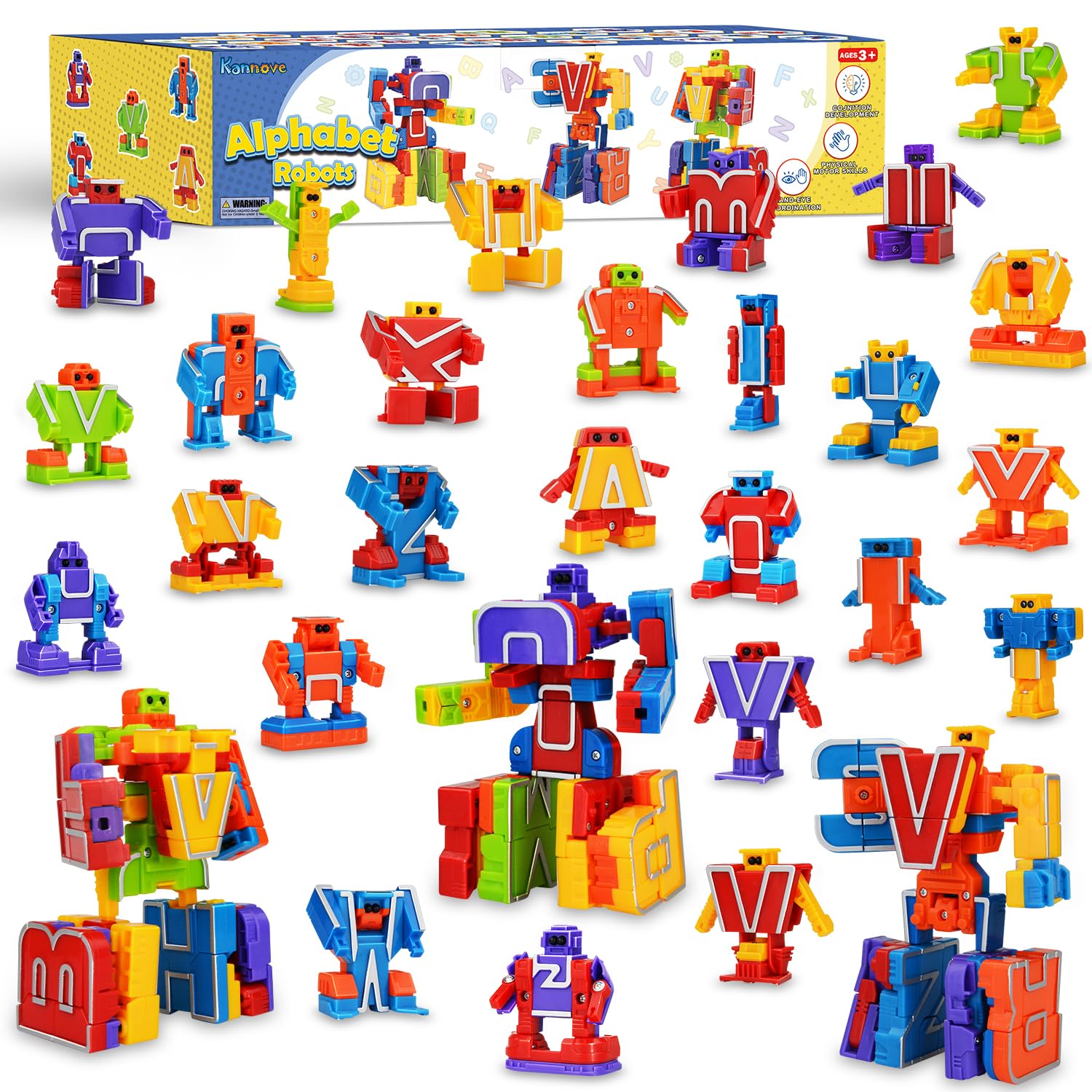 Birthday Toy Gifts for 3 4 5 6 8 Years Old Toddler Boys Girls 26 Alphabet Robots ABC Letters Educational Learning Toys for Kids Alphabots Deformation STEM Fine Motor Skill Gifts for Preschool Age 3+