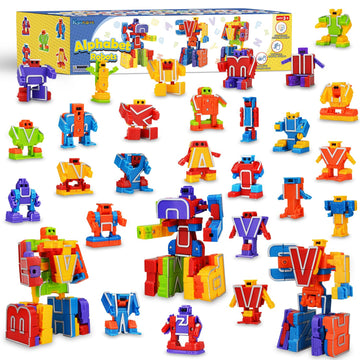 Birthday Toy Gifts for 3 4 5 6 8 Years Old Toddler Boys Girls 26 Alphabet Robots ABC Letters Educational Learning Toys for Kids Alphabots Deformation STEM Fine Motor Skill Gifts for Preschool Age 3+