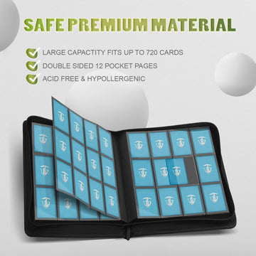 Tcguard 12 Pockets Trading Card Zipper Binder For 720 Cards| Secure Side Loading Pockets | Trading Card Album Folder | Compatibl