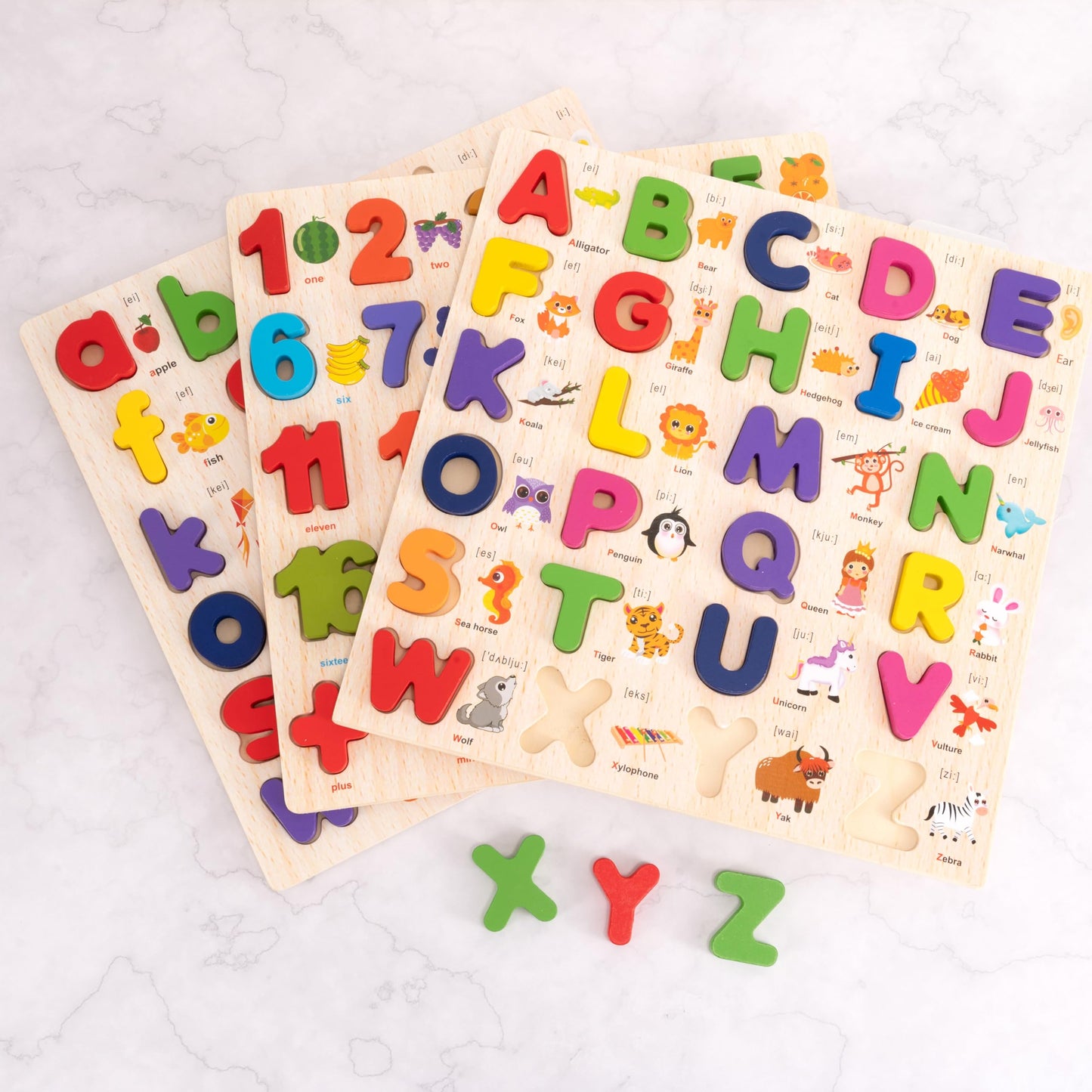 Xjyqjd Wooden Alphabet Puzzle For Toddlers, 3 In 1 Lower Case Alphabet Letter Puzzles Abc Uppercase & Lowercase & Number Puzzle Set For Preschoolers Kids Ages 3-5 Alphabet Learning Educational Toy