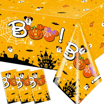 Gupesxu Mouse Halloween Party Decorations-3pcs Happy Boo Day Tablecloth, Yellow Pumpkin Ghost Mouse Halloween Tablecloth for Kid